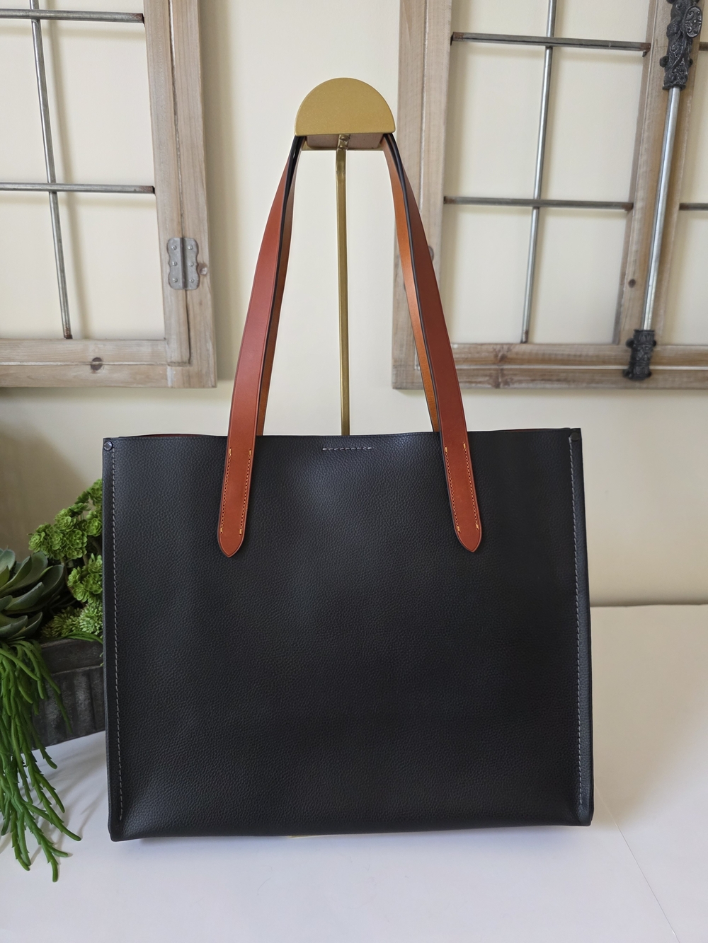 Coach Relay Tote Laptop Bag Black Polished Pebble Leather Large - Picture 4 of 15